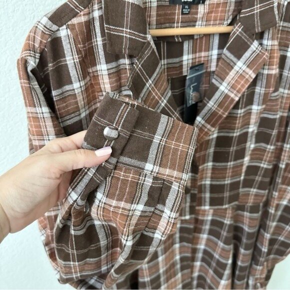 Lulus Autumnal Attitude Brown Plaid Skater Mini Dress Size XL - Picture 6 of 11